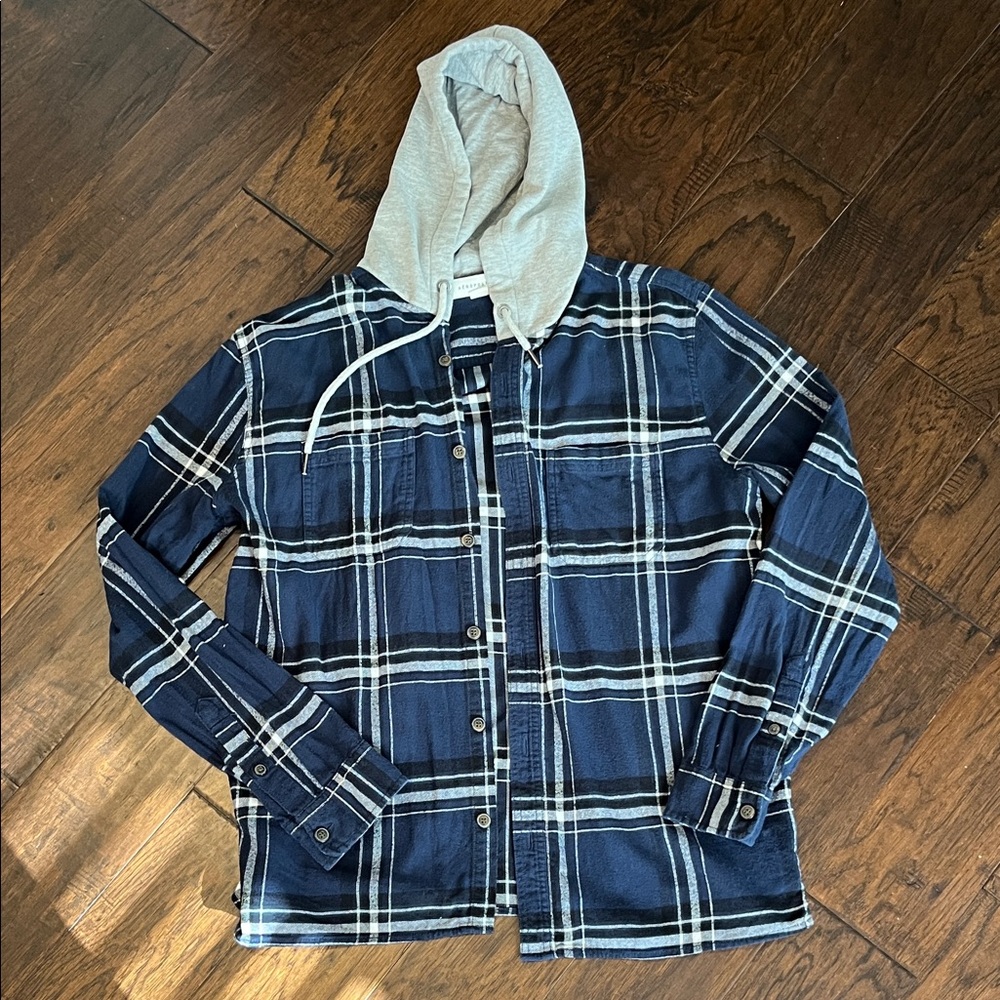 Aeropostale Blue Plaid Hooded Shirt